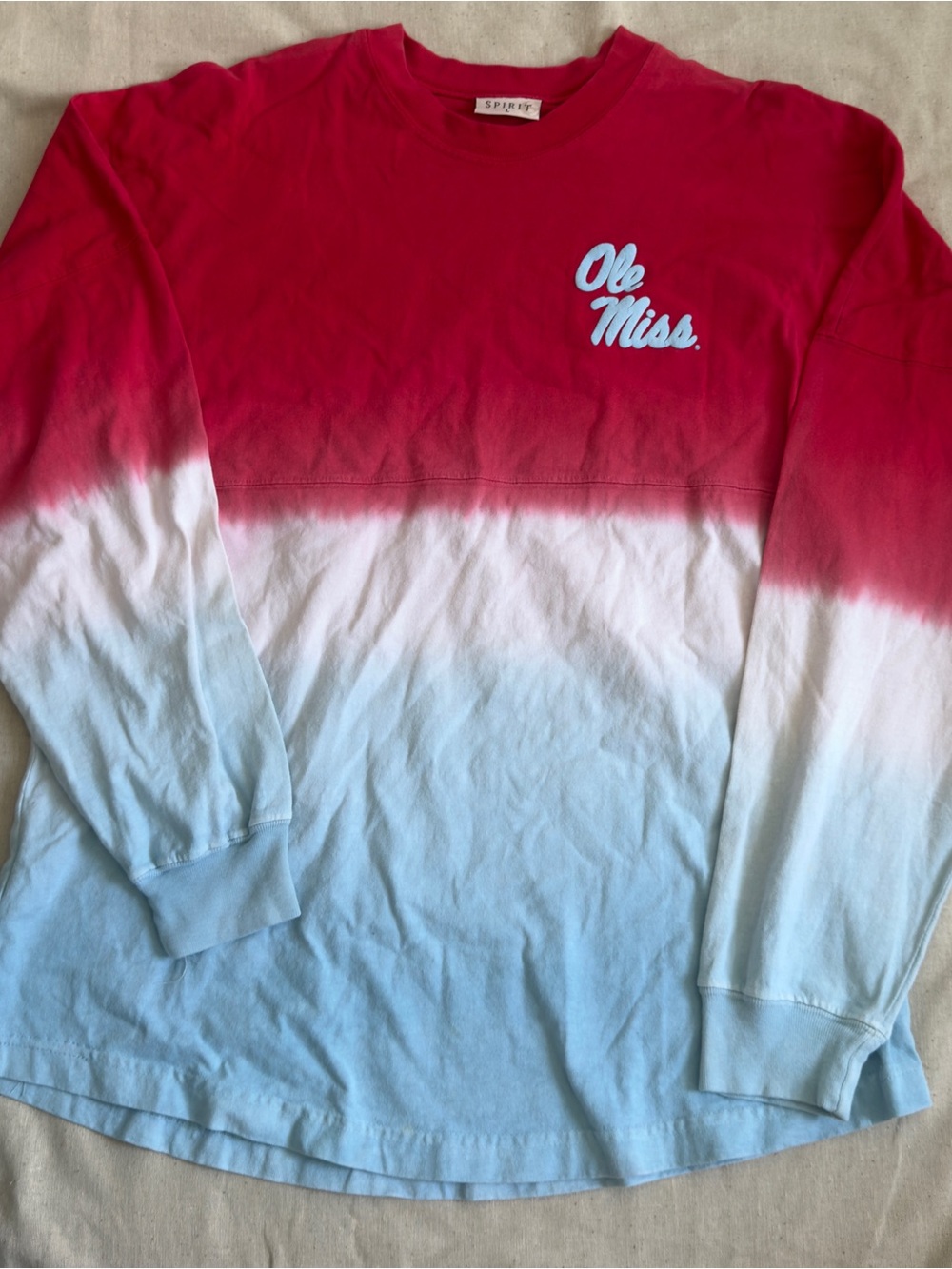 Spirit Long-Sleeve Ombre Tee - Red & Light Blue
